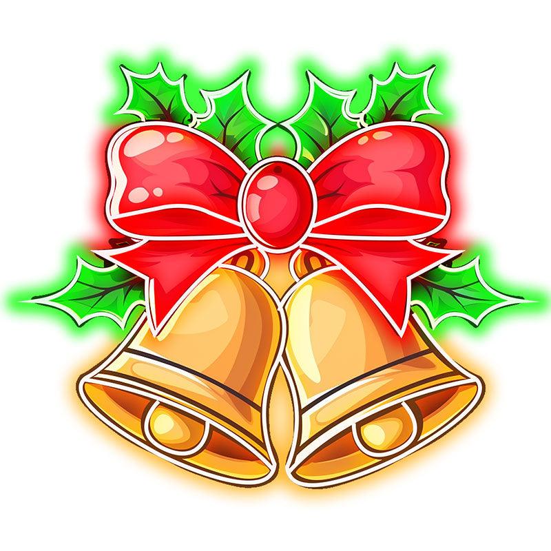 Christmas Bells LED neon signs Light Decoration - Red Bow Tie Decoration with Green Leaves Surround, Perfect Holiday Home Decoration