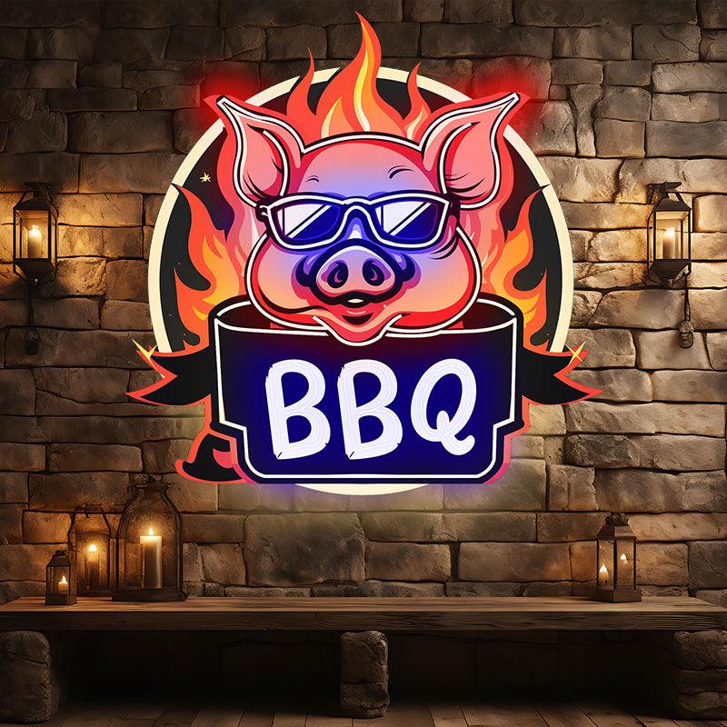 Wild Hog Barbecue Feast: neon signs A Tasty Time Under the Circular Lights