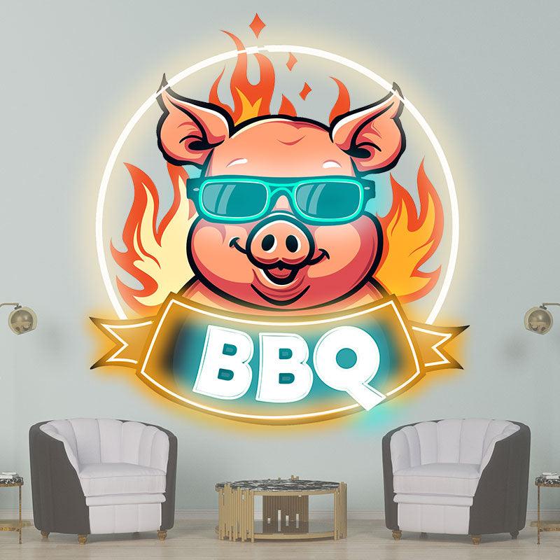 Wild Hog Barbecue Feast: neon signs A Tasty Time Under the Circular Lights,White Lights