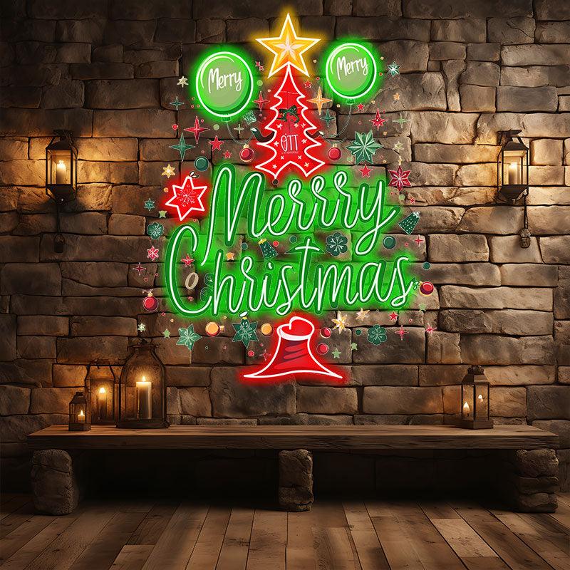 Happy Christmas Tree LED neon signs Lights - Letters with Hat Creative Colorful Design, Perfect Holiday Decoration
