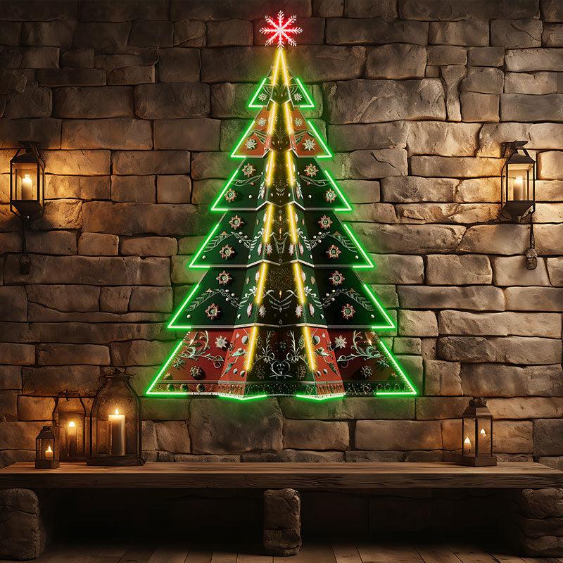 Luxurious Embroidered Colorful neon signs Floral Christmas Tree: Artistic Decoration for Blooming Holiday Spirit