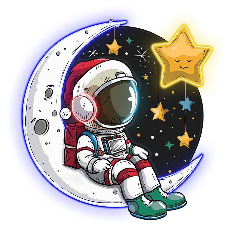 Christmas Eve on the Moon: Astronauts in festive space suits take a moment to watch the stars neon signs