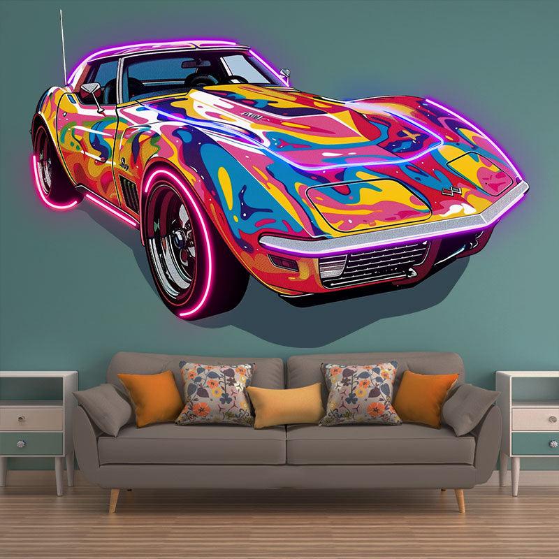 Cool Colorful Airbrush Coupe Supercar | Modern Art Style | Trend Setting Car Decoration | Perfect for Home, Office and Garage neon signs