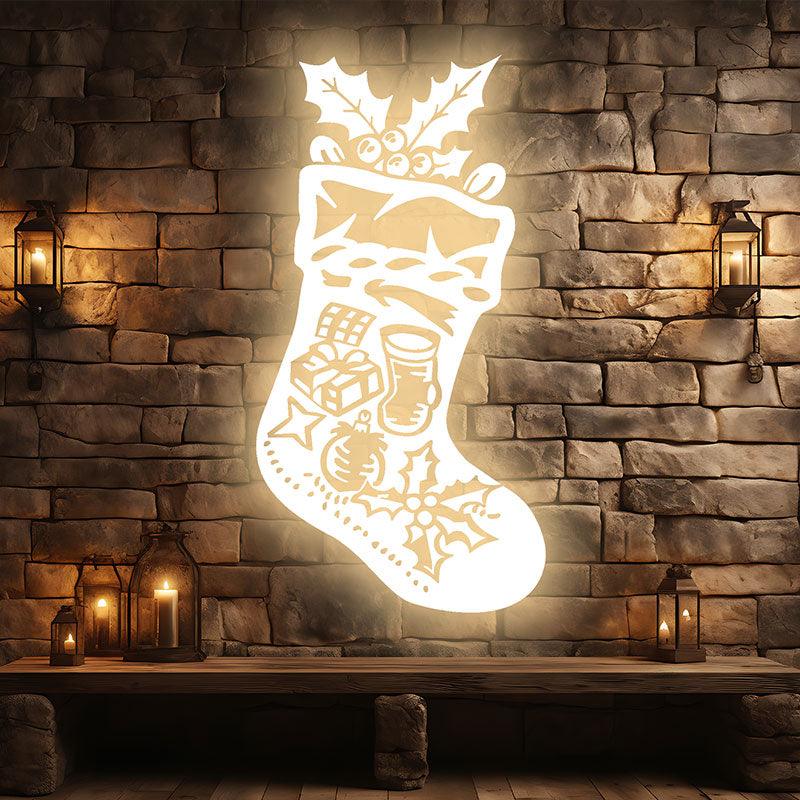 Golden LED Christmas Stockings | Creative holiday decorations, perfect for decorating your home neon signs