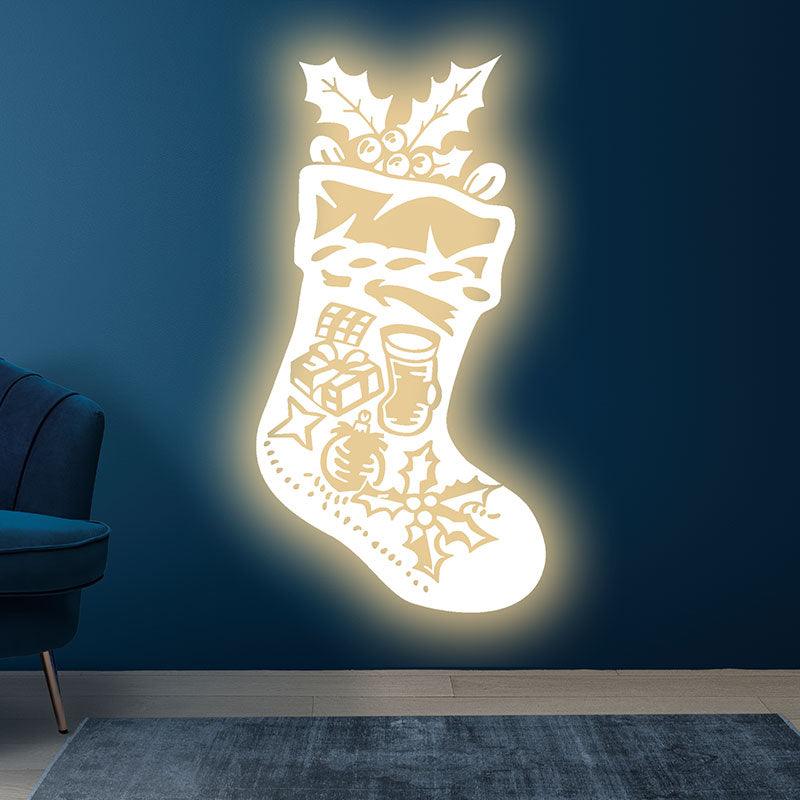 Golden LED Christmas Stockings | Creative holiday decorations, perfect for decorating your home neon signs