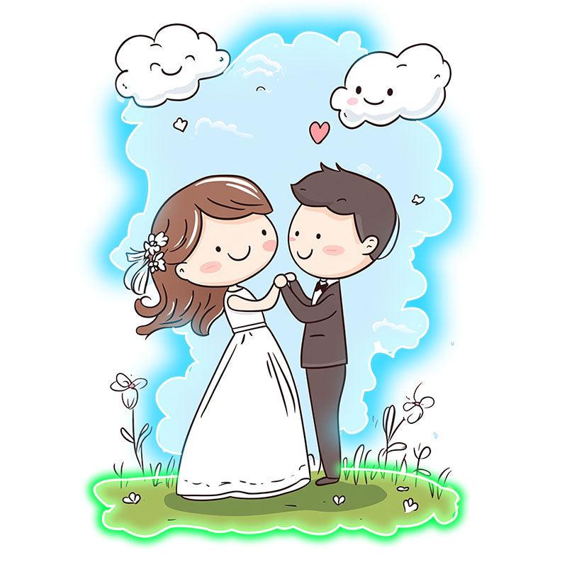Bride and Groom Hand in Hand LED Neon signs | Blue Sky and White Clouds Warm Picture Decoration Lights | Suitable for Wedding and Home Decoration