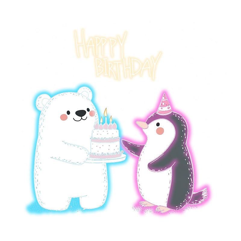 Bear & Bunny Lift Cake Happy Birthday Neon signs | LED Decoration Lights | Cute Birthday Celebration Decoration | Creative Party Favors