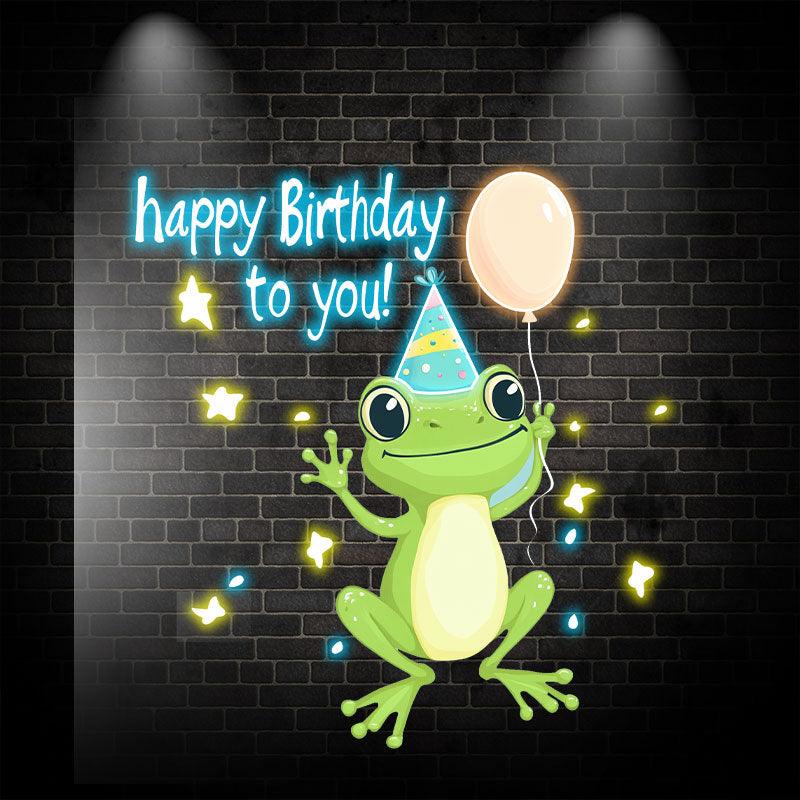 Little Frog with Balloon Birthday Blessing Neon signs | LED Decoration Lights | Cute Birthday Party Decoration | Creative Gifts