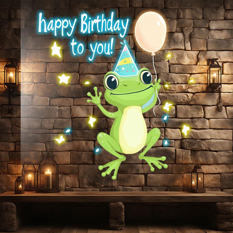 Little Frog with Balloon Birthday Blessing Neon signs | LED Decoration Lights | Cute Birthday Party Decoration | Creative Gifts