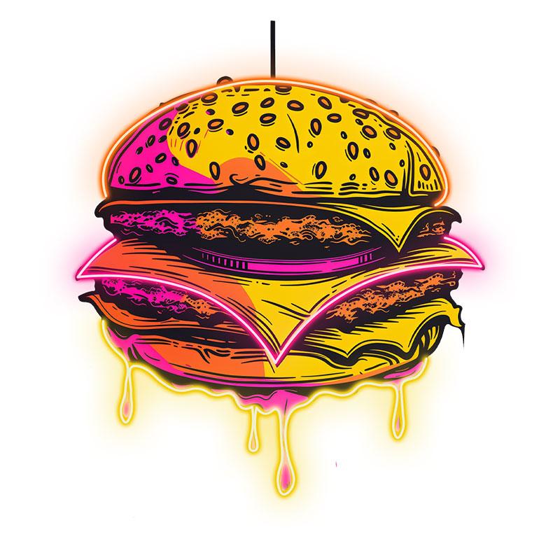 Golden Burger Neon signs Lights - LED light fixtures, sandwich steak and tenderloin, dripping with flavorful juices, creative home decor, perfect party atmosphere