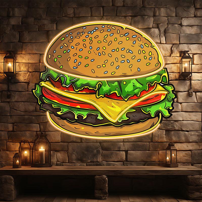 Golden Burger LED Neon signs Lights - Vegetable & Meat Sandwich Creative Decoration Lights | Home, Restaurant, Party Favors