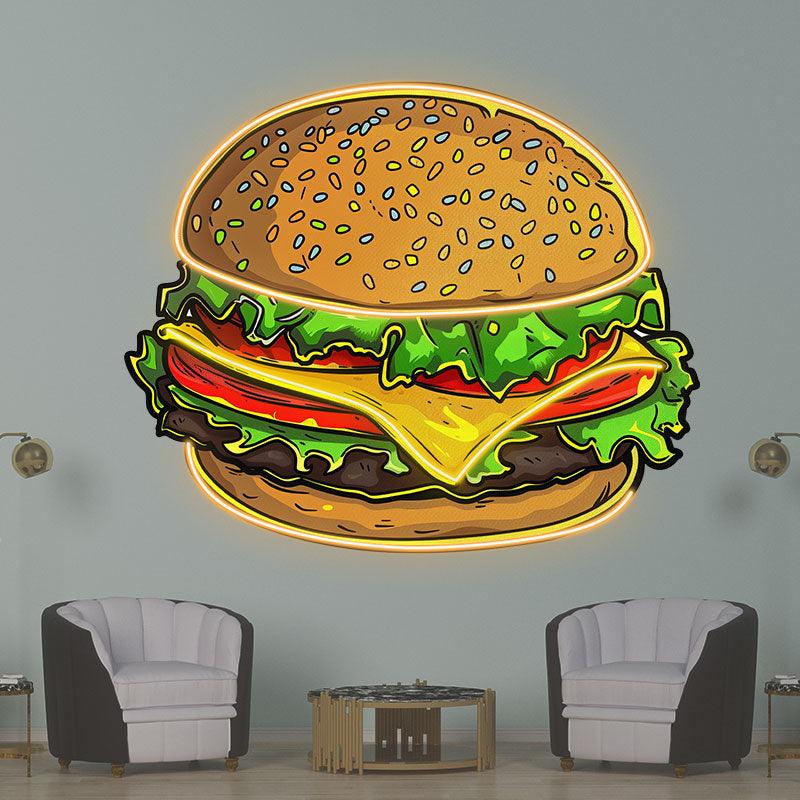 Golden Burger LED Neon signs Lights - Vegetable & Meat Sandwich Creative Decoration Lights | Home, Restaurant, Party Favors