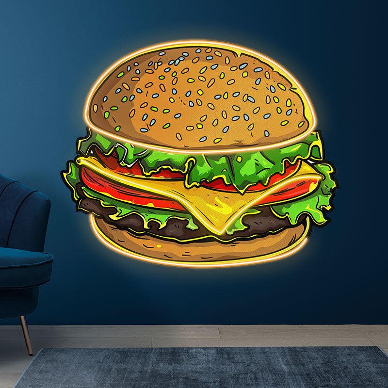 Golden Burger LED Neon signs Lights - Vegetable & Meat Sandwich Creative Decoration Lights | Home, Restaurant, Party Favors