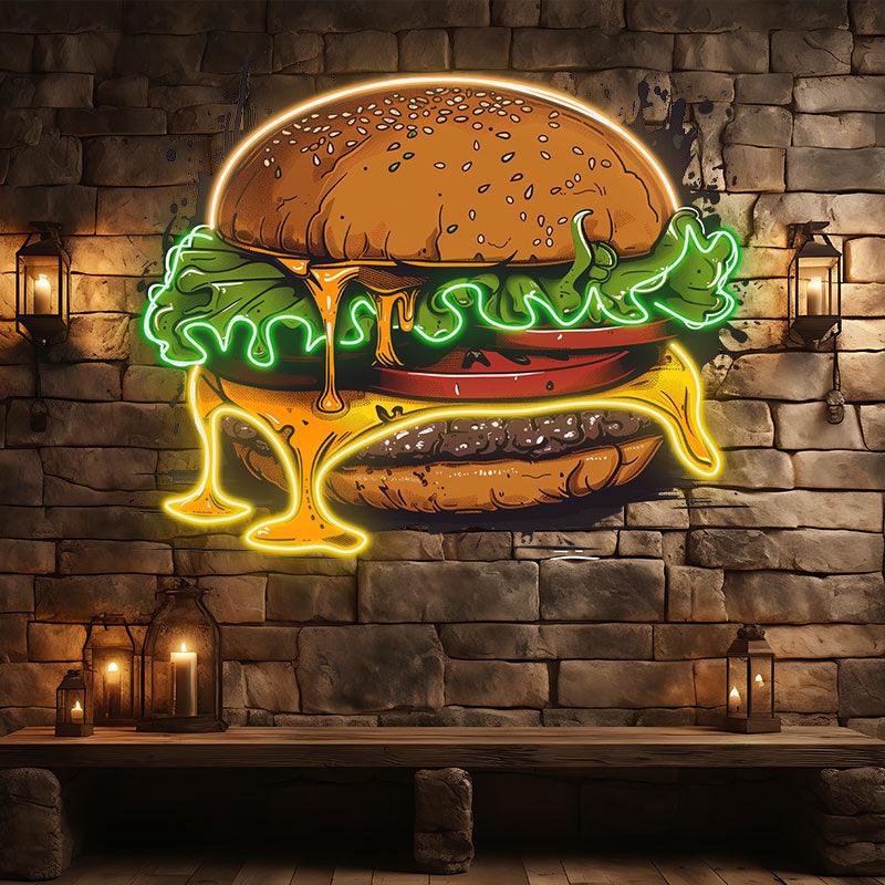 Golden Burger LED Neon signs Lights - Juicy Vegetable & Meat Sandwich Creative Decoration Lights | Home, Restaurant, Party Favors