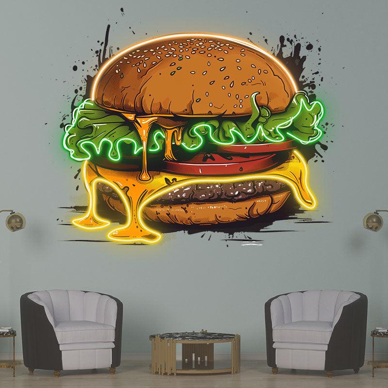 Golden Burger LED Neon signs Lights - Juicy Vegetable & Meat Sandwich Creative Decoration Lights | Home, Restaurant, Party Favors