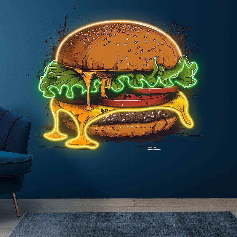 Golden Burger LED Neon signs Lights - Juicy Vegetable & Meat Sandwich Creative Decoration Lights | Home, Restaurant, Party Favors