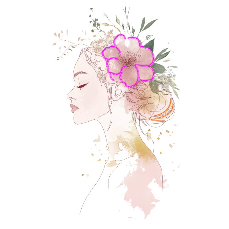 Fashion European and American Beauty Sketch Neon signs Lights - Side Face Head Portrait with Big Bouquet of Flowers on Head Decorative LED Lights, Personalized Home and Creative Space Lighting
