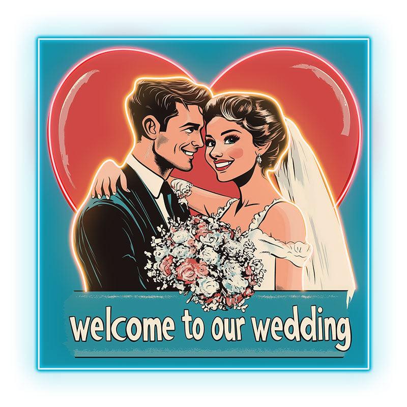Square Wedding Neon signs | Bride and Groom Happy Hugs | Red Big Love Background | LED Decoration Lighting