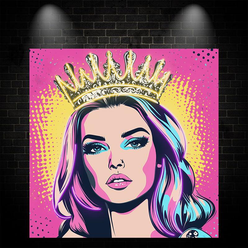 European and American Beauty Golden Hair Crown Neon signs Light - Square Pink Background LED Decorative Lights, Fashion Home and Creative Space Lighting