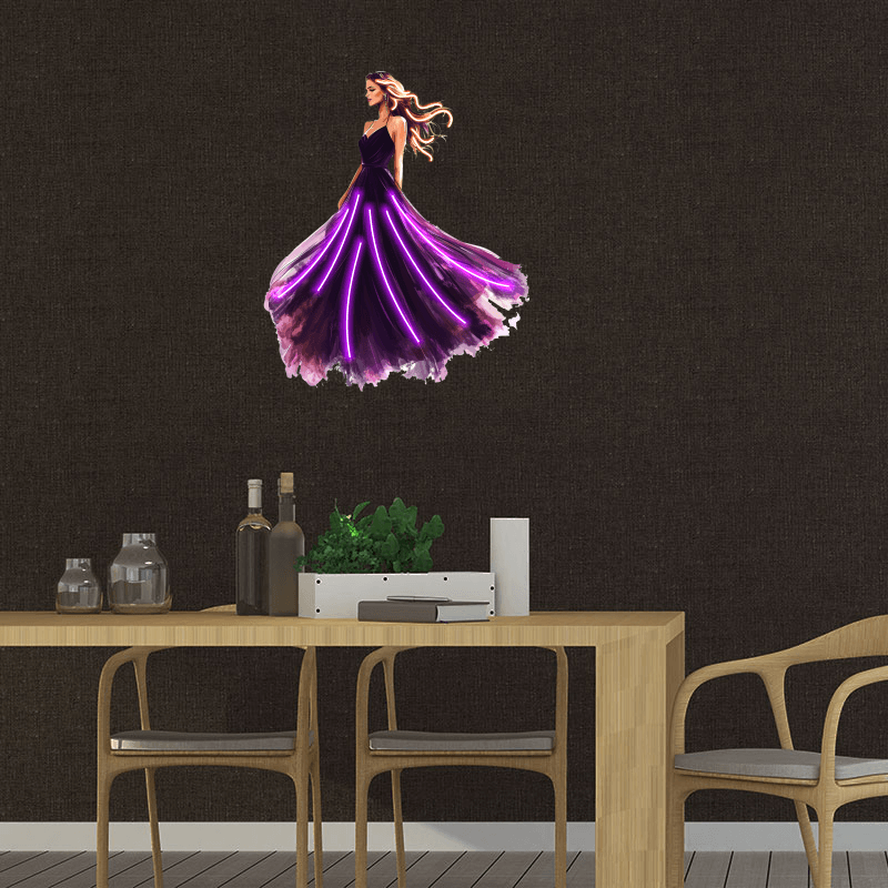 Europe and America Beauty Purple Long Skirt Neon signs Lights - Spread skirt accompanied by purple beams of LED decorative lights, personalized home and creative space lighting