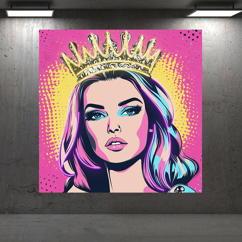 European and American Beauty Golden Hair Crown Neon signs Light - Square Pink Background LED Decorative Lights, Fashion Home and Creative Space Lighting