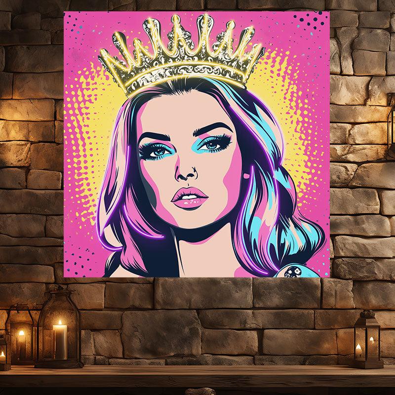 European and American Beauty Golden Hair Crown Neon signs Light - Square Pink Background LED Decorative Lights, Fashion Home and Creative Space Lighting