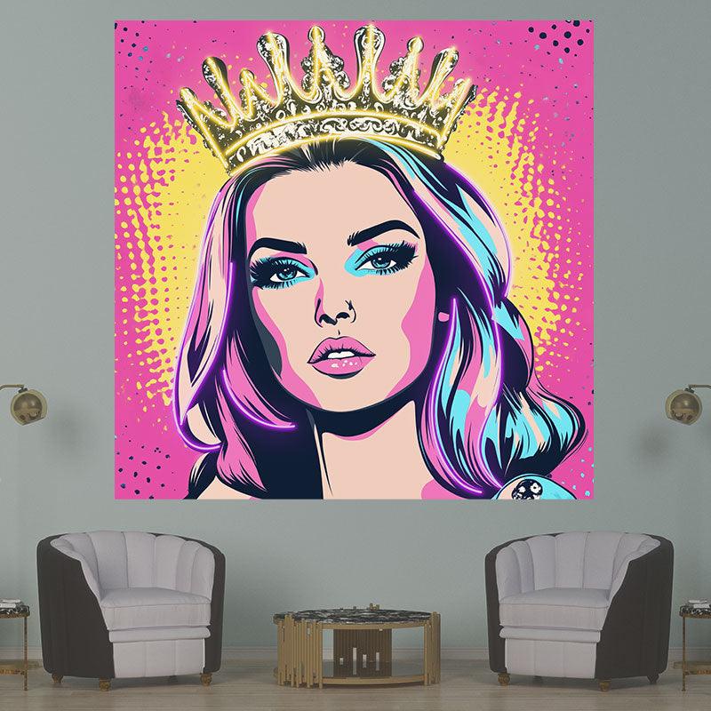 European and American Beauty Golden Hair Crown Neon signs Light - Square Pink Background LED Decorative Lights, Fashion Home and Creative Space Lighting