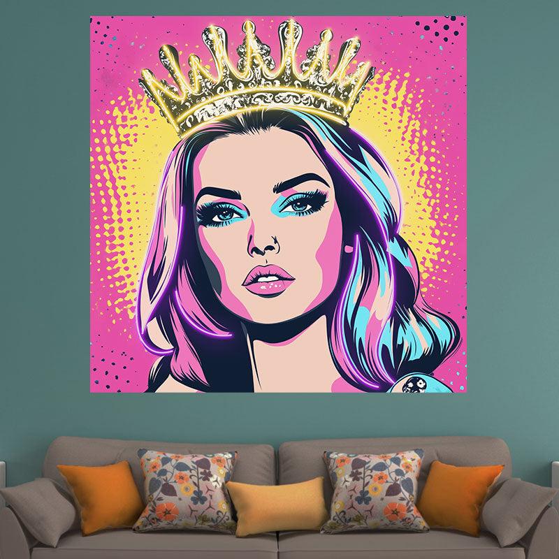 European and American Beauty Golden Hair Crown Neon signs Light - Square Pink Background LED Decorative Lights, Fashion Home and Creative Space Lighting