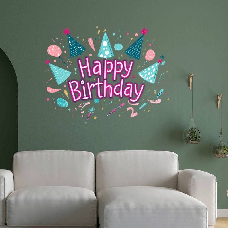 Happy Birthday LED Neon Sign - Festive Party Decor with Party Hats & Candles - Perfect for Birthday Celebrations