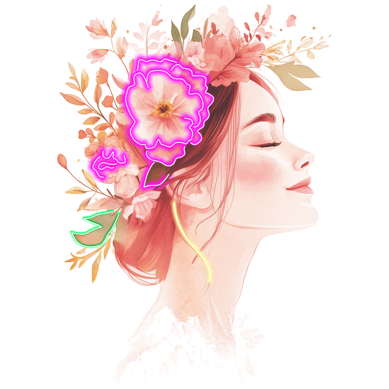 Beautiful Girl Profile LED Neon Sign - Smiling with Floral Crown of Red Flowers - Perfect for Home Decor & Gifts