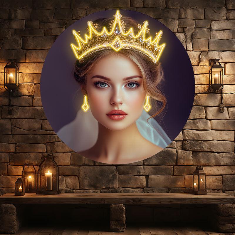 European and American Beauty Golden Hair Crown Neon signs Light - Round Photo Frame LED Decorative Light, Fashion Home and Creative Space Lighting
