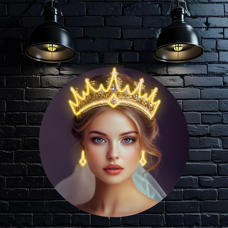 European and American Beauty Golden Hair Crown Neon signs Light - Round Photo Frame LED Decorative Light, Fashion Home and Creative Space Lighting