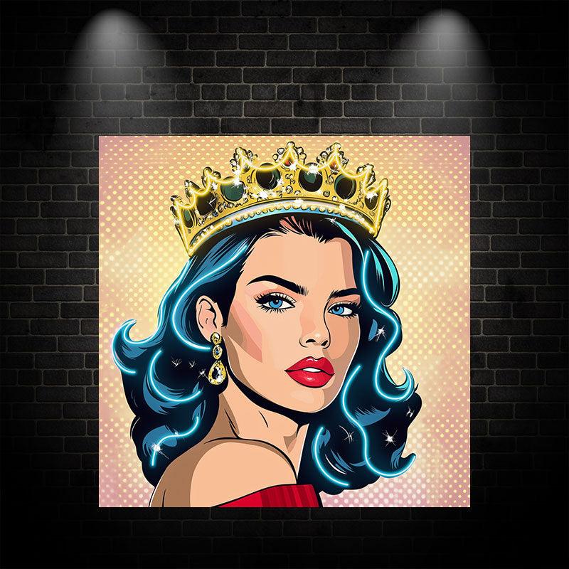 European and American Beauty Blue Hair Golden Hair Crown Neon signs - Square Photo Frame LED Decorative Light, Fashion Home and Creative Space Lighting