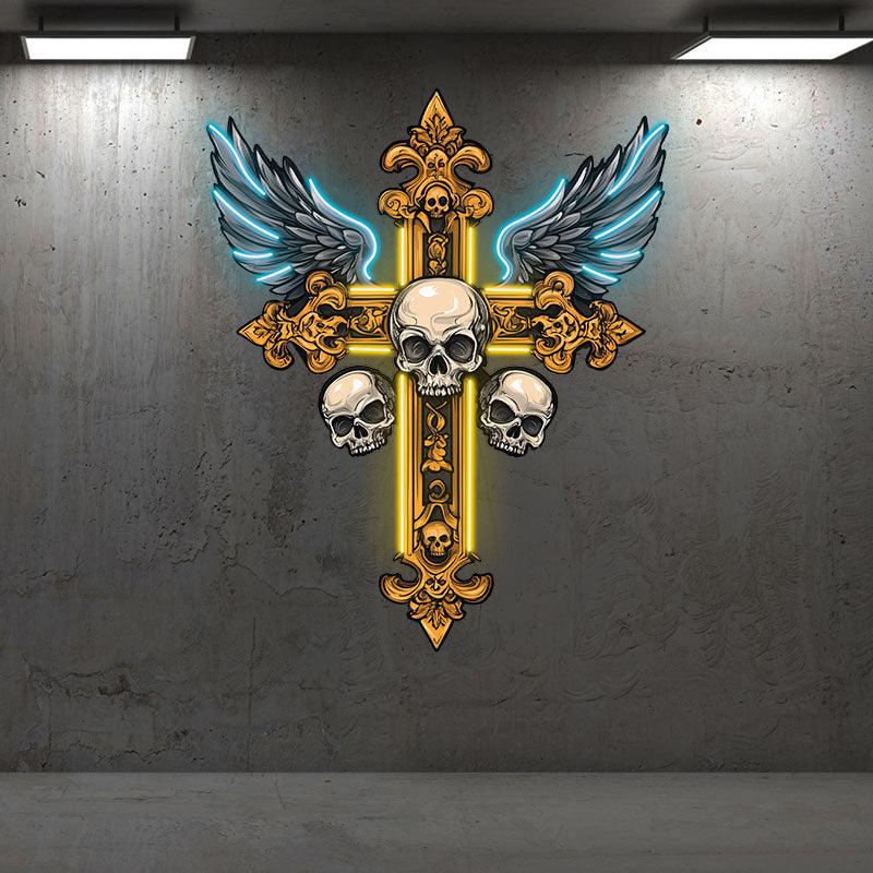 Golden Skull Cross Crossbones Neon signs| Two Wings Decoration | LED Art Lighting