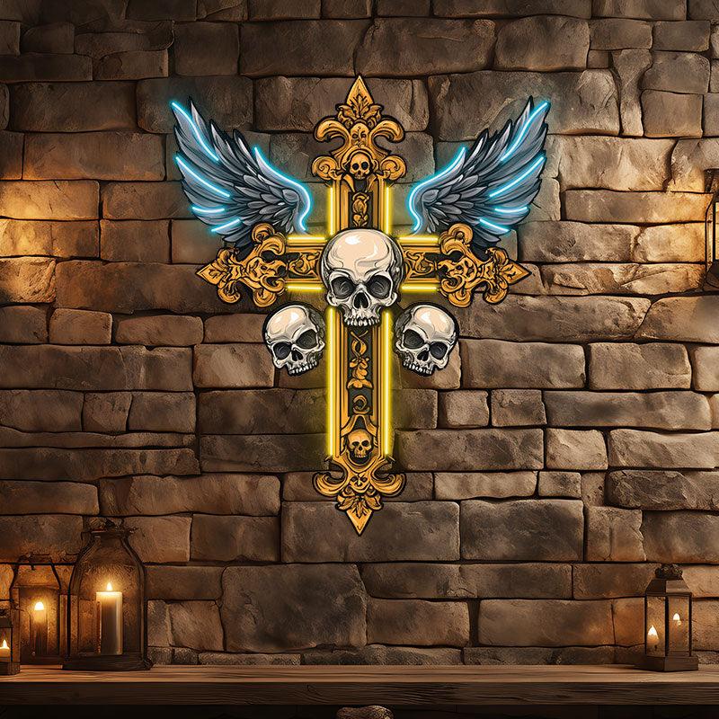 Golden Skull Cross Crossbones Neon signs| Two Wings Decoration | LED Art Lighting