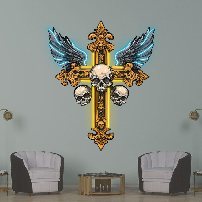 Golden Skull Cross Crossbones Neon signs| Two Wings Decoration | LED Art Lighting