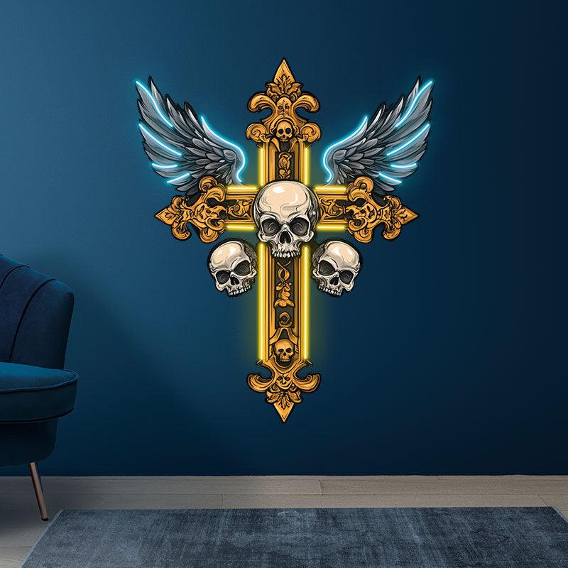 Golden Skull Cross Crossbones Neon signs| Two Wings Decoration | LED Art Lighting
