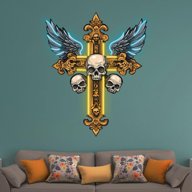 Golden Skull Cross Crossbones Neon signs| Two Wings Decoration | LED Art Lighting