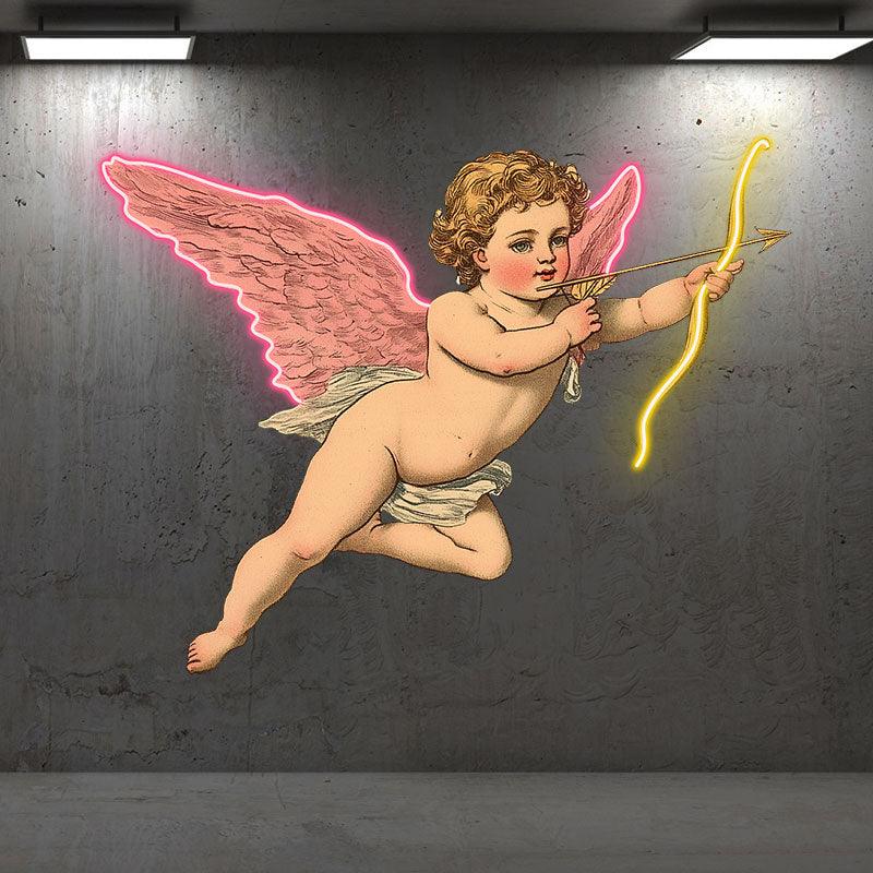 Flying Cupid Angel Neon signs | Hand Holding Bow and Arrow Drawing Pose | LED Decorative Lights