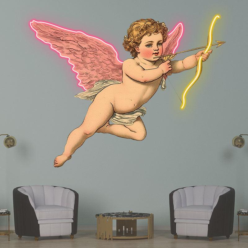 Flying Cupid Angel Neon signs | Hand Holding Bow and Arrow Drawing Pose | LED Decorative Lights