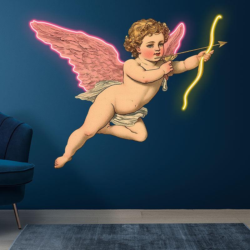 Flying Cupid Angel Neon signs | Hand Holding Bow and Arrow Drawing Pose | LED Decorative Lights