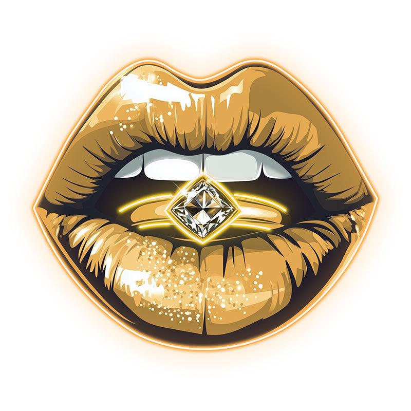 Glamorous Lip Close-Up LED Neon Sign - Sparkling Yellow Lipstick with Diamond Ring - Perfect for Beauty Salons & Home Decor