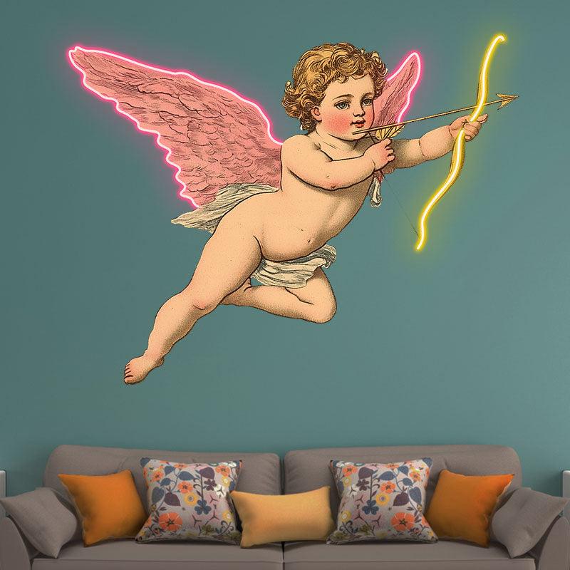 Flying Cupid Angel Neon signs | Hand Holding Bow and Arrow Drawing Pose | LED Decorative Lights