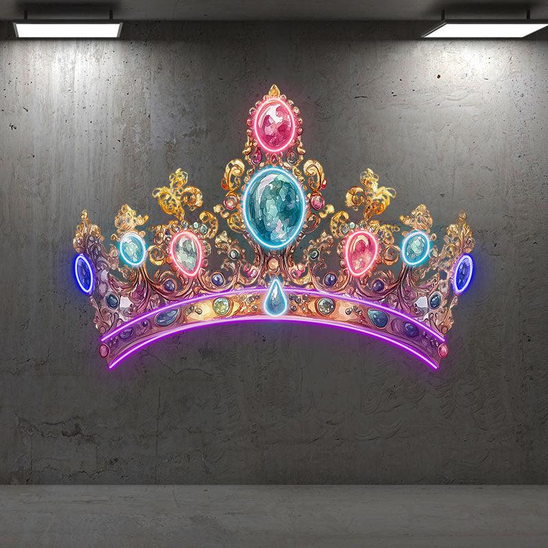 Gorgeous Gold Crown Neon signs | Colorful Gems & Diamonds Decoration | LED Luxury Lighting