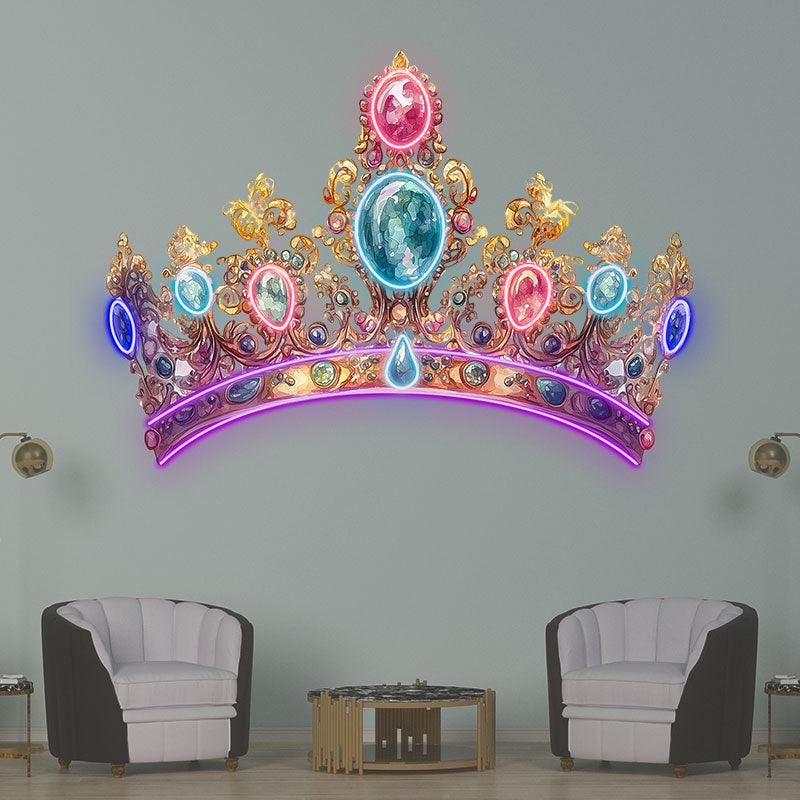 Gorgeous Gold Crown Neon signs | Colorful Gems & Diamonds Decoration | LED Luxury Lighting