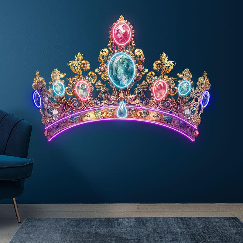 Gorgeous Gold Crown Neon signs | Colorful Gems & Diamonds Decoration | LED Luxury Lighting