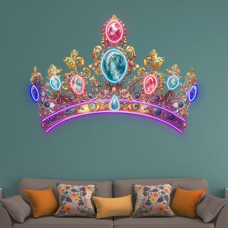 Gorgeous Gold Crown Neon signs | Colorful Gems & Diamonds Decoration | LED Luxury Lighting