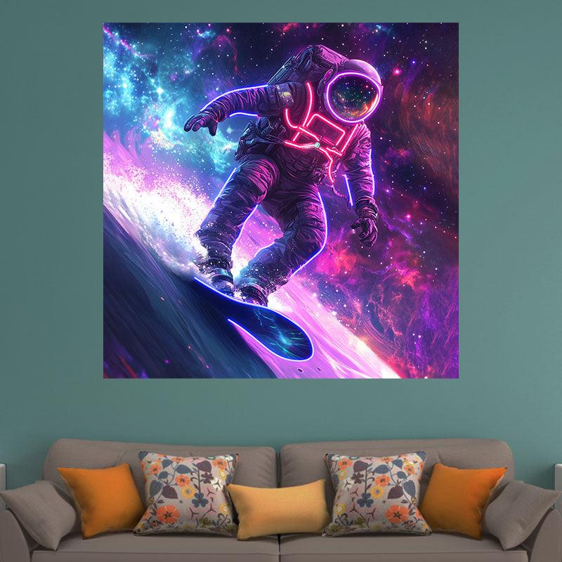 Astronaut Skateboard Surfing Neon | Interstellar Universe Starry Sky LED Decorative Light | Creative Home Lighting | Suitable for Bedroom, Game Room and Office