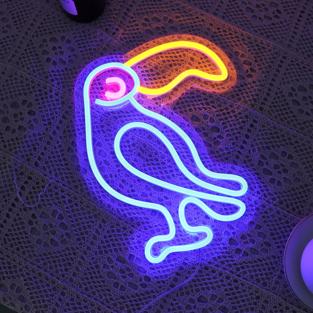 blue lighting parrot neon sign, birds led neon board signage