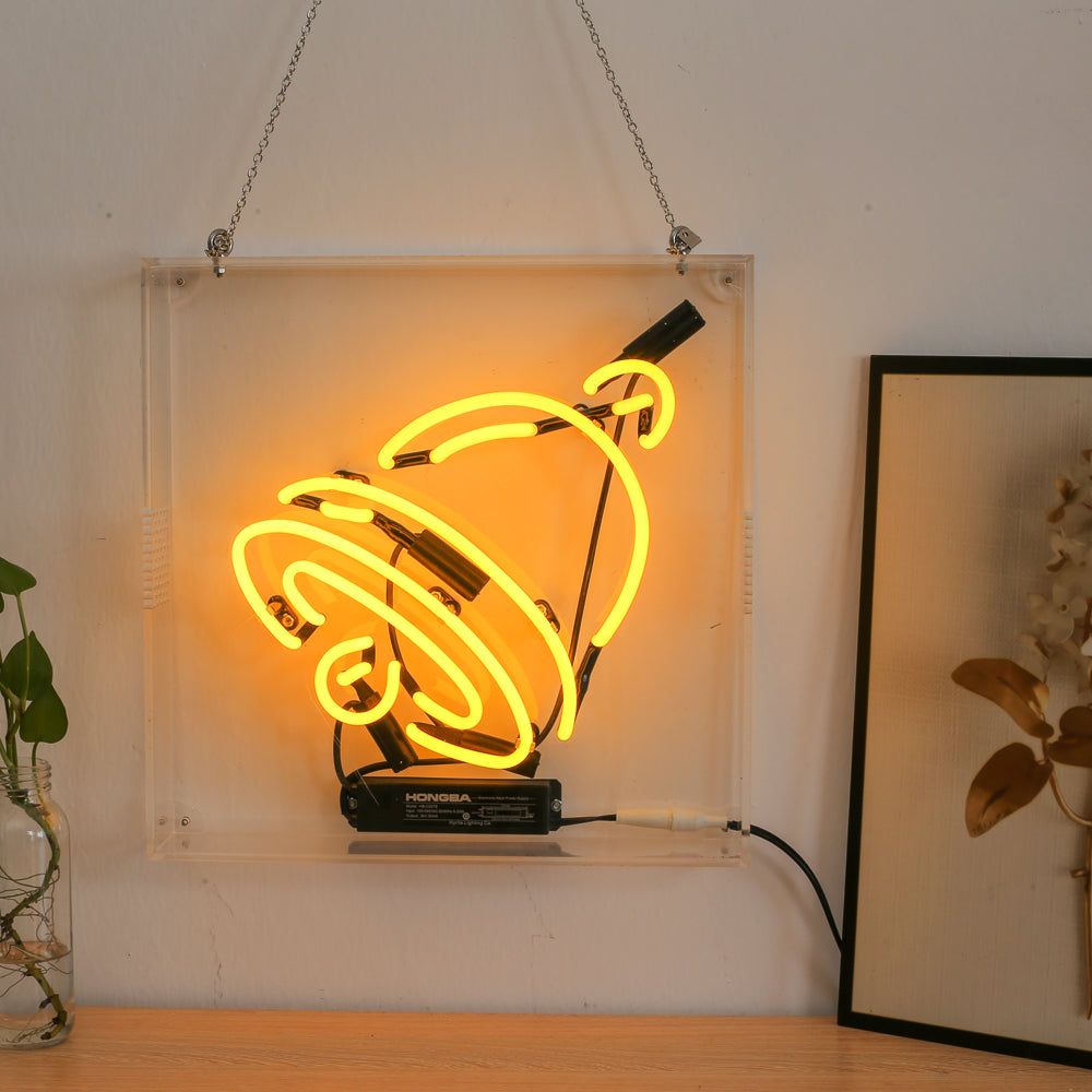 Yellow ring neon sign for decoration,wall hanging glass neon tube sign in box